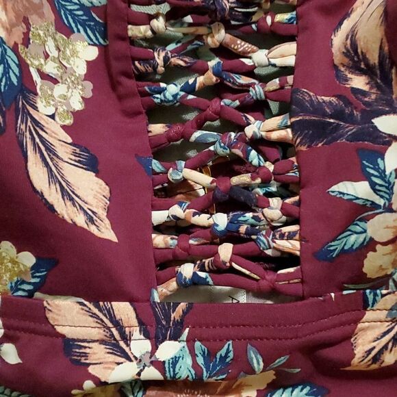 Ambrielle  Bandeau Bikini Swimsuit Top Floral - Picture 2 of 5